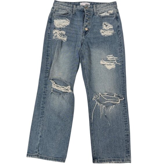 Vervet Jeans Womens 28 Blue Distressed Ripped Button Fly High Rise Denim VT1132 - Picture 1 of 9